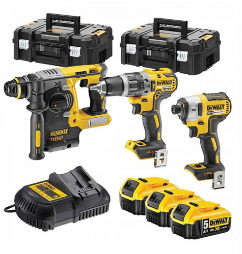 DeWalt 18V XR Zestaw 3 narzędzi bezszczotkowych (DCF887+DCD796+DCH273+ 3x 5,0Ah + ład.) DCK368P3T-QW